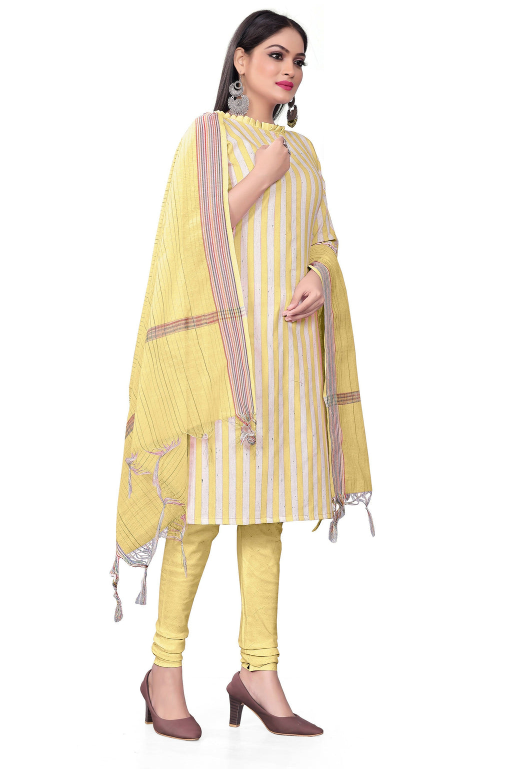 Yellow Cotton Jacquard Woven Unstitched Dress Material - Amara