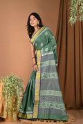 Very Much Indian Pure Cotton Handloom Saree With Intricate Borders - Green