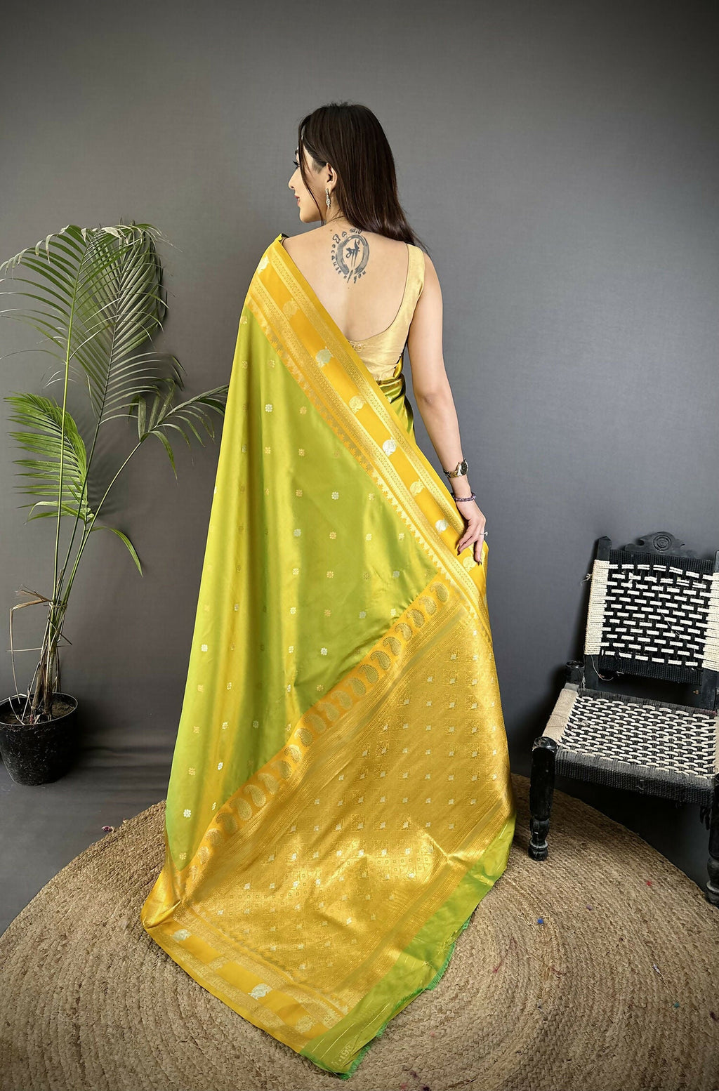Joban Fashion Light Green Banarasi Soft Silk Woven Saree