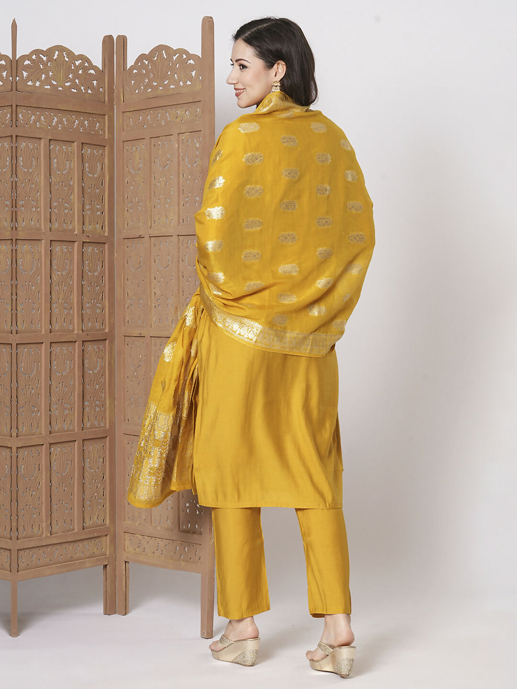 Yellow PV Chanderi Embroidery Work Kurta Set - Riya