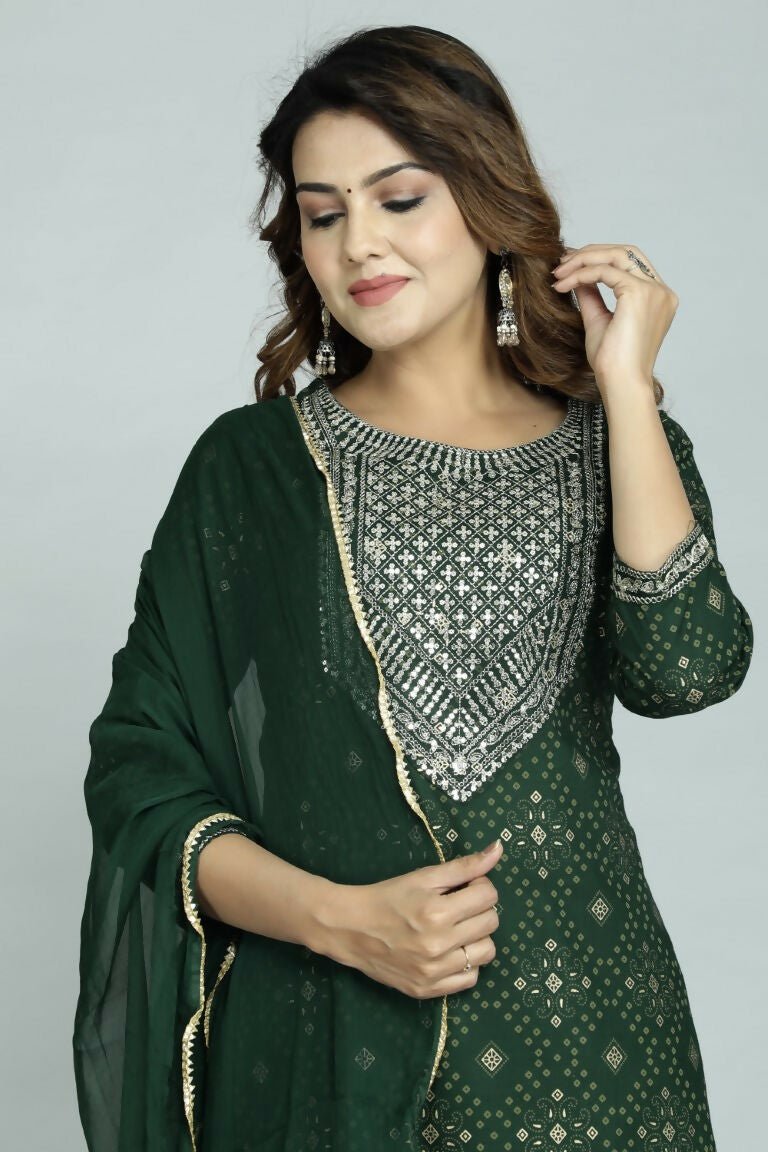 Alvano Women's Attractive And Stylish Rayon A Line Kurta With Pant And Dupatta