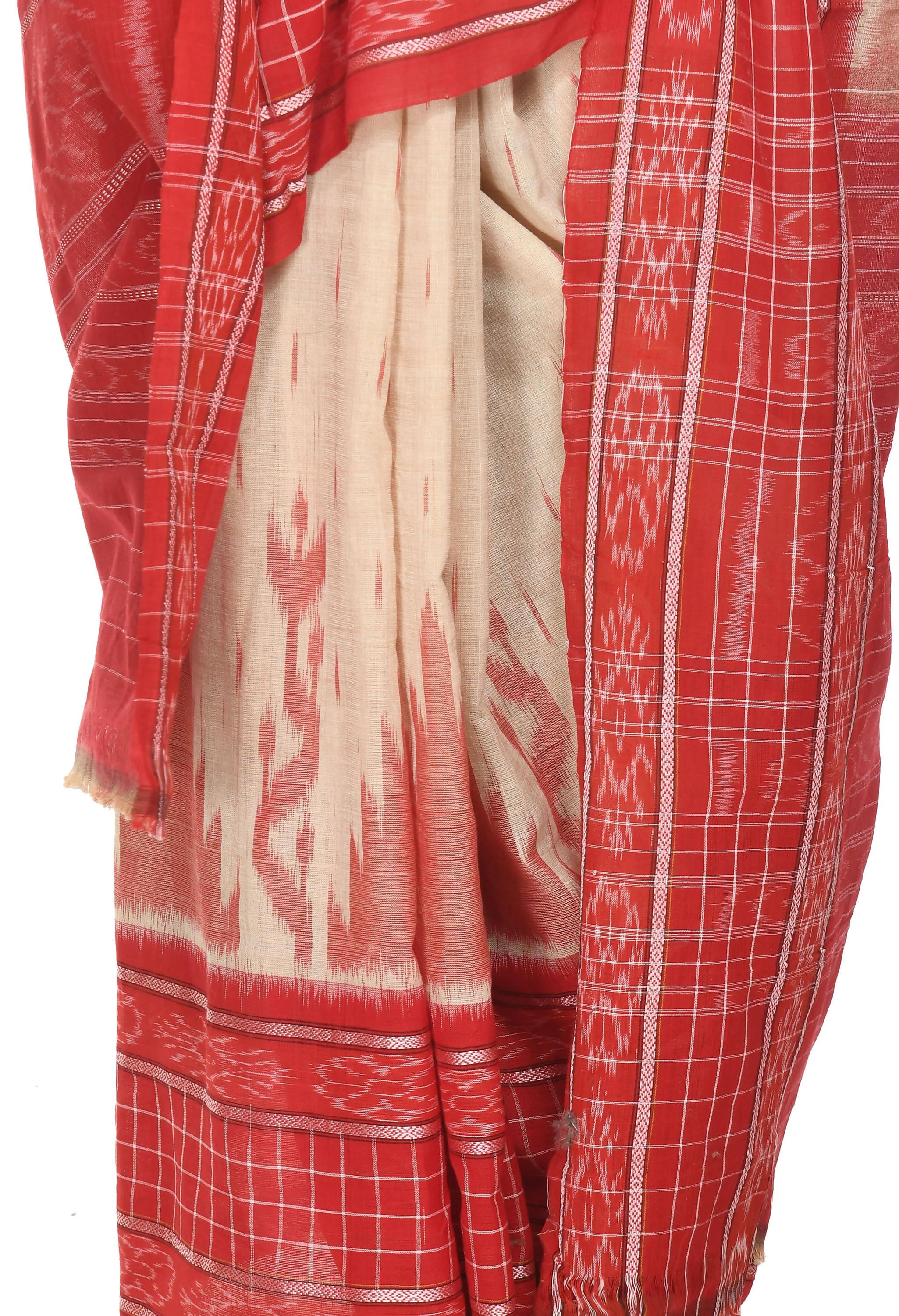 Vamika Sambalpuri Ikat Cotton Scot Dali Tasrite & Red Saree