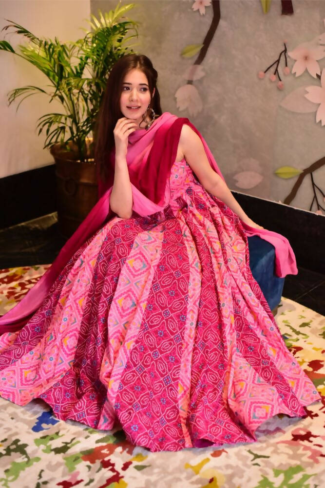 Partywear Designer Light Coral Pure Maslin Gown - Anbazaar