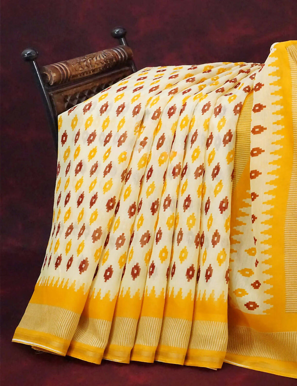Combo of White and Yellow Patan Patola Semi Chanderi Saree By Gayathri Reddy Designer Studio