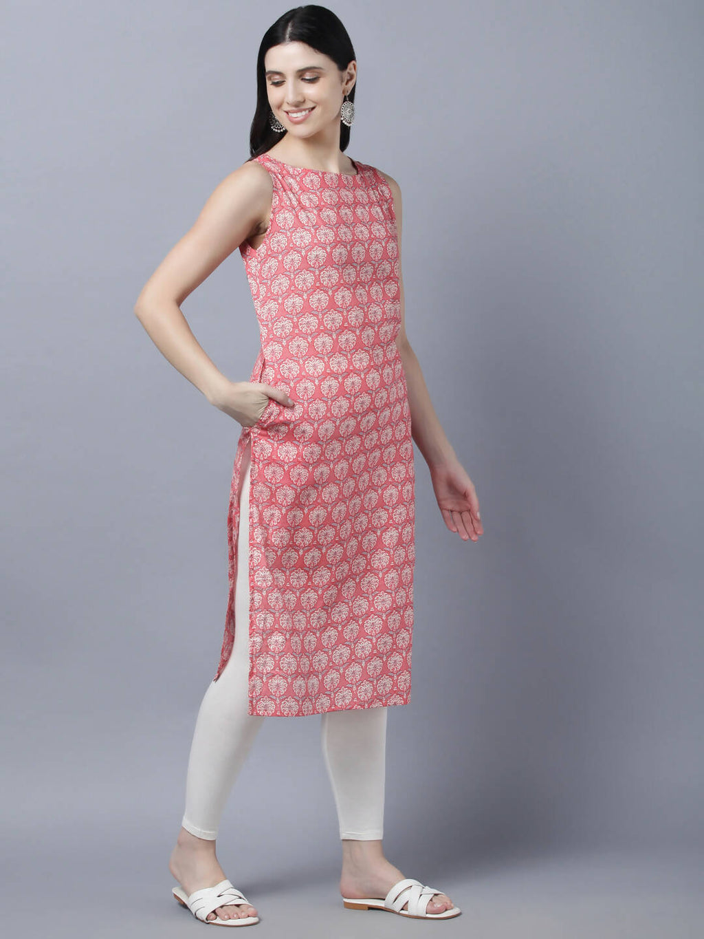 Myshka Stylish Pink Sleeveless Women's Kurta