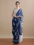 Exclusive Collection Blue Beautiful Mulmul Cotton Saree