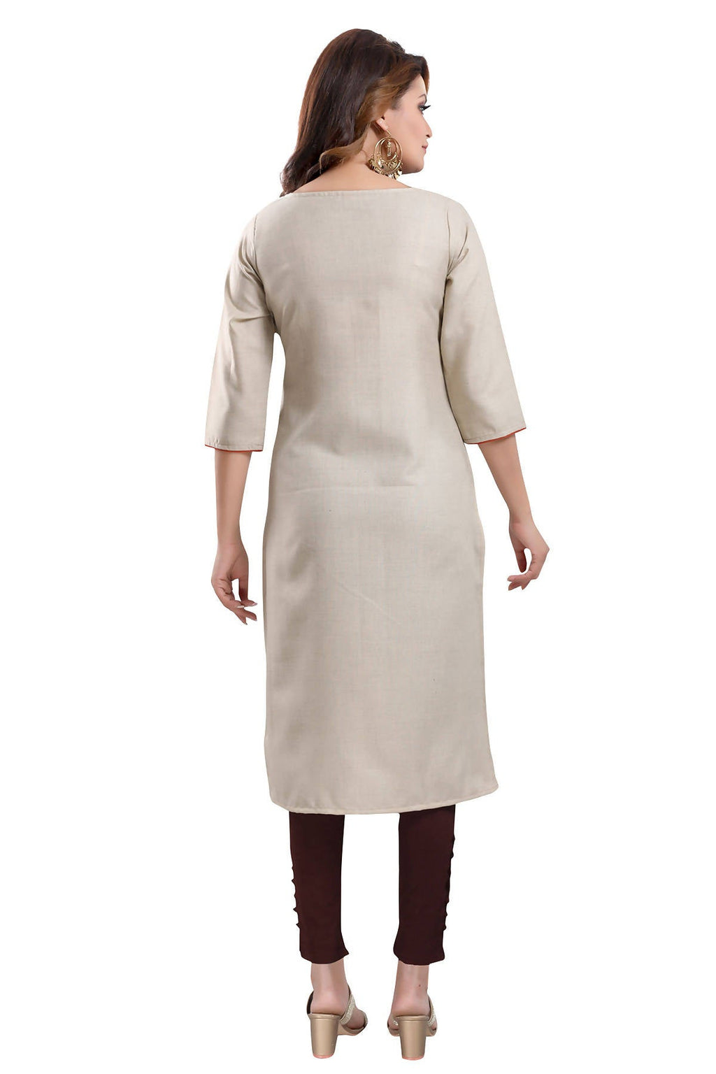 Snehal Creations Boastful Beige Color Casual Cotton Ladies Kurti With Embroidery