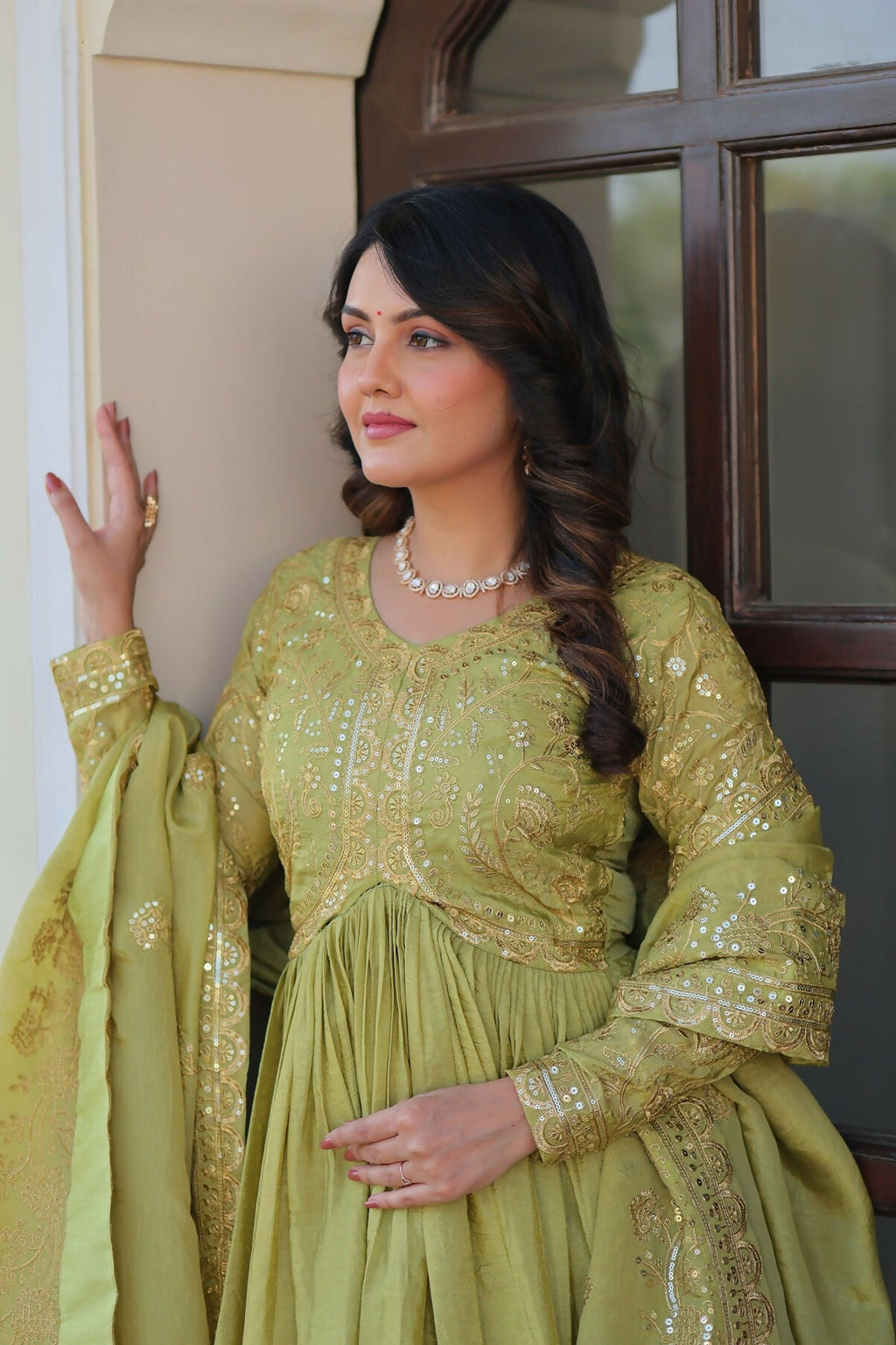 Joban Fashion Pista Crush Sequence Embroidery Work Kurta Set