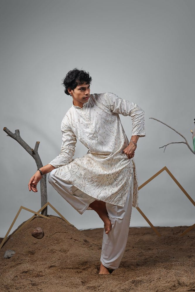 Off White Viscose Designer Embroidery Work Kurta Set - Mahotsav
