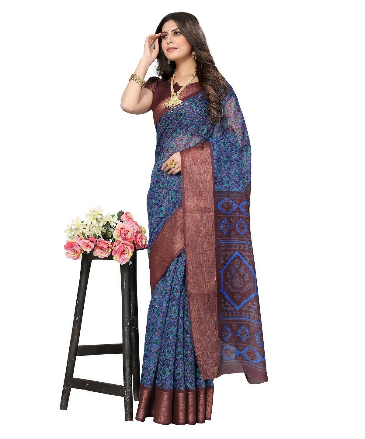 Vamika Cotton Blue Jari Border Bollywood Style Saree (VASU BLUE)