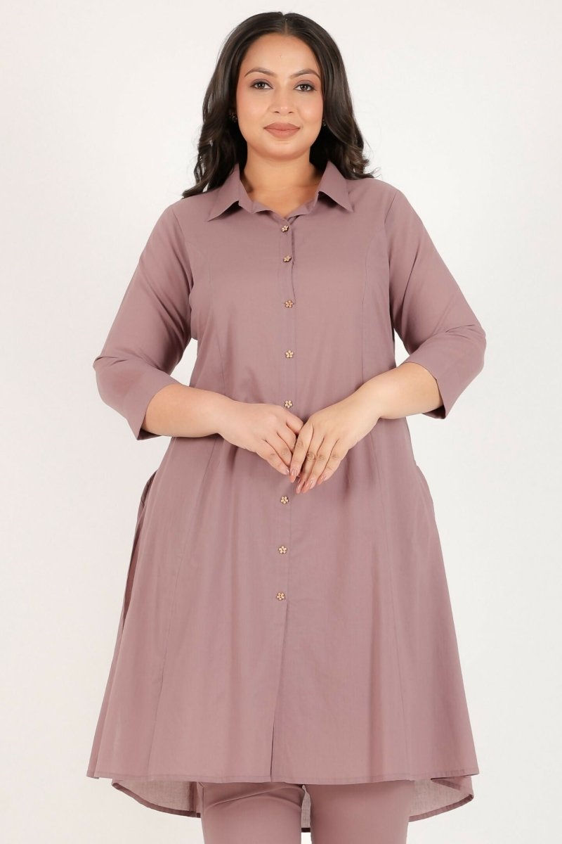 Aramya Brown Soft Cotton Solid High Low Kurta for Women