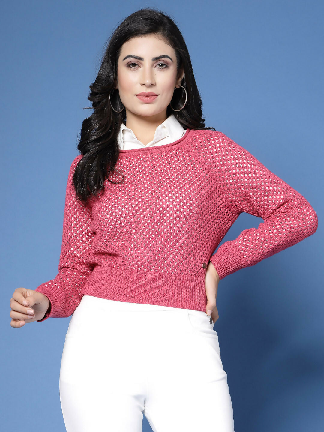 Women Winter Pink Cotton Pullover - Wool Trees