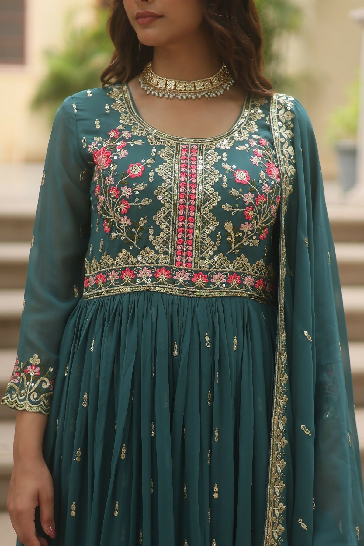 Joban Fashion Rama Georgette Sequence Embroidery Work Kurta Set