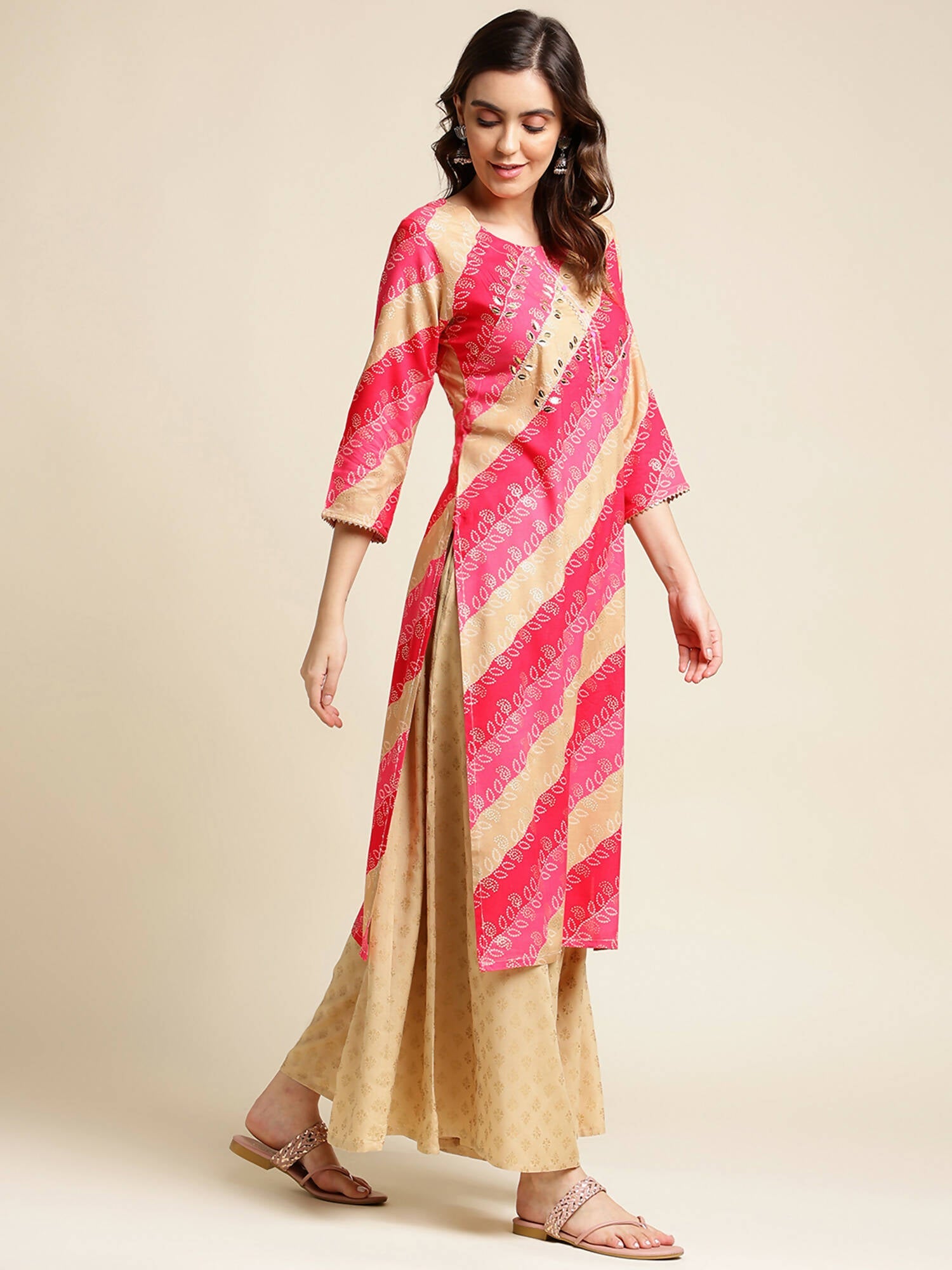 Pink Rayon Floral Printed Straight Fit Kurta - Prasuti