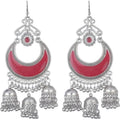 MS Fashion India Oxidized German Silver Cherry Red Chandbali Jhumkis Hook Earrings