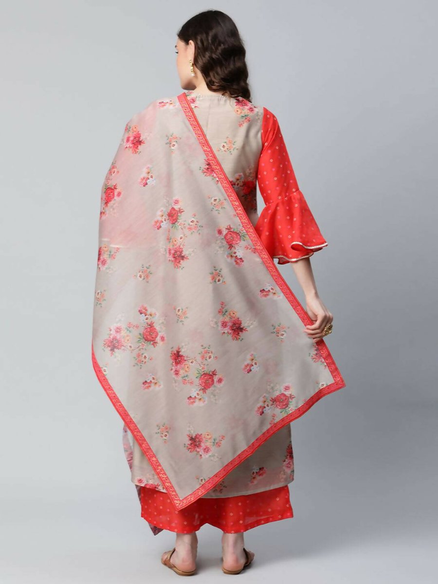 Ahalyaa Womens Chiku Chanderi Printed Kurta Palazzo Set