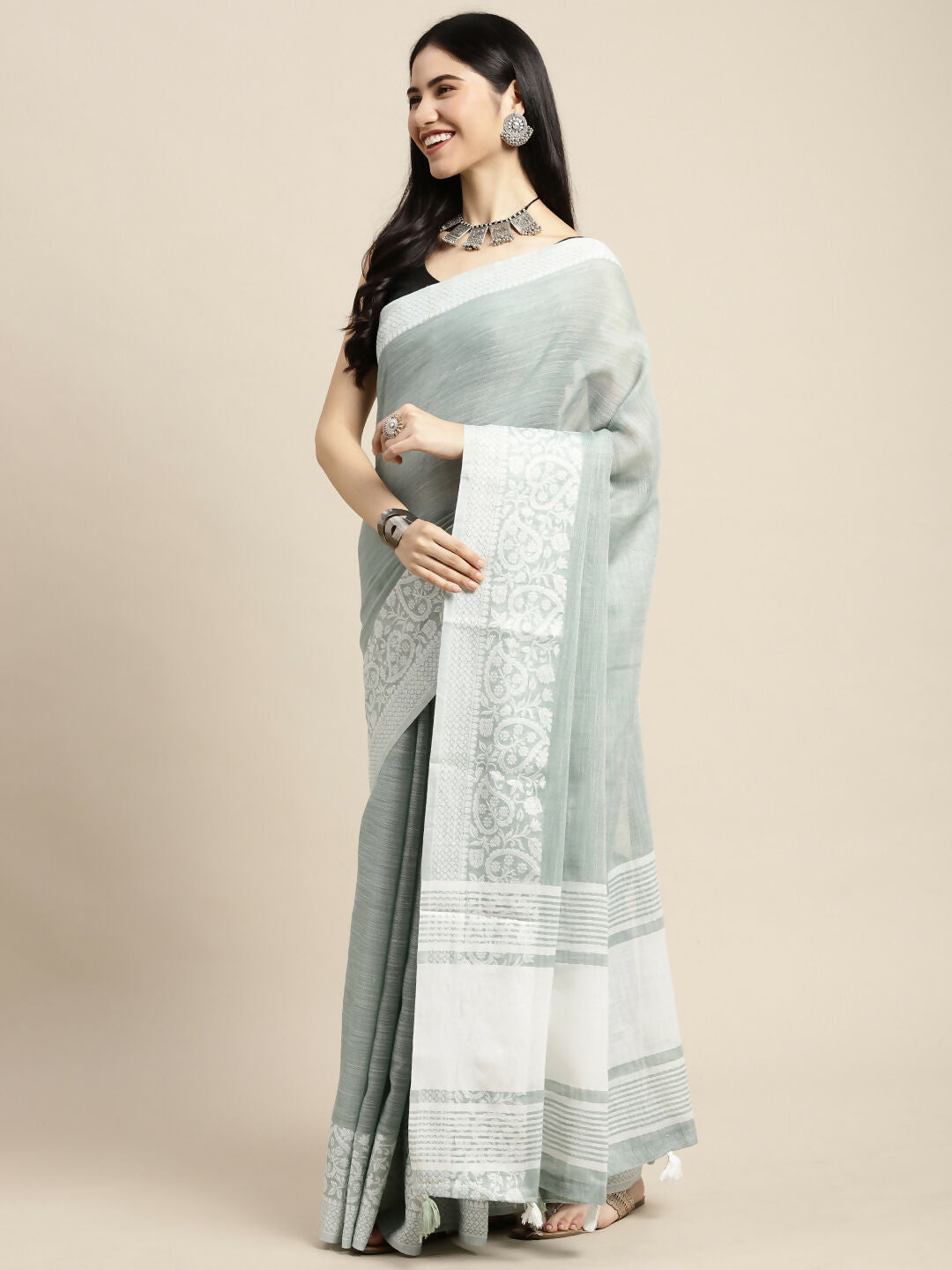 Shree Shyam Fashion Linen Sea Green Saree