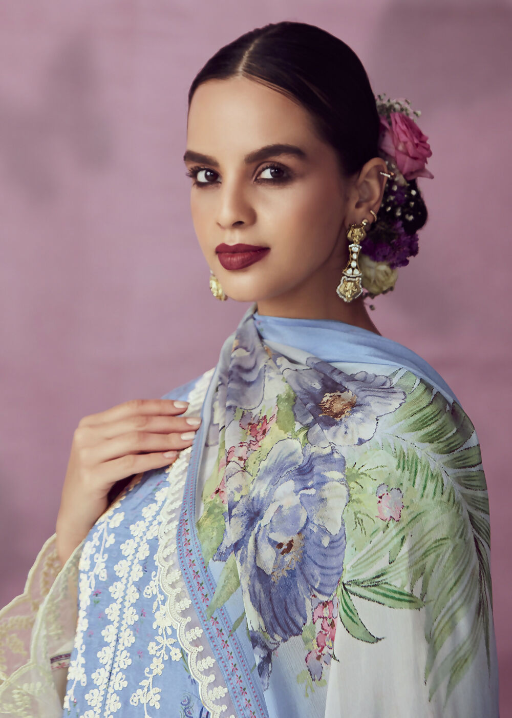 Pretty Blue Muslin Cotton Printed Trendy Salwar Kurta Set - Emponline