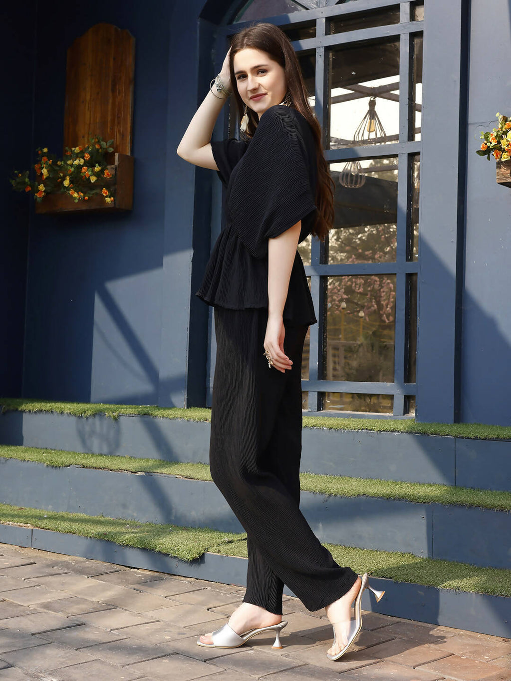 Black Crush Plain Top with Matching Bottom - Eesha