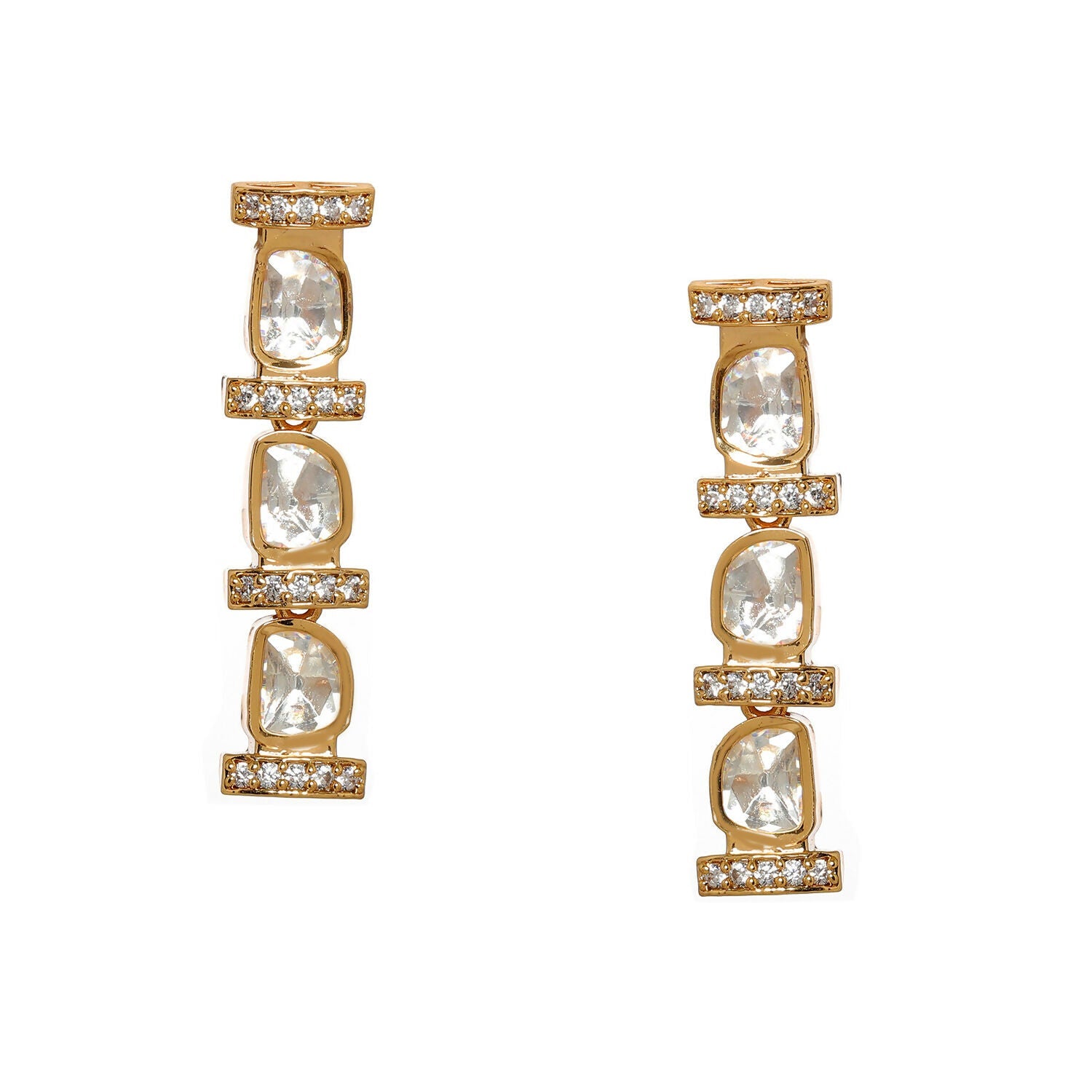 Long Kundan and Diamond Earrings (Gold) - Ruby Raang