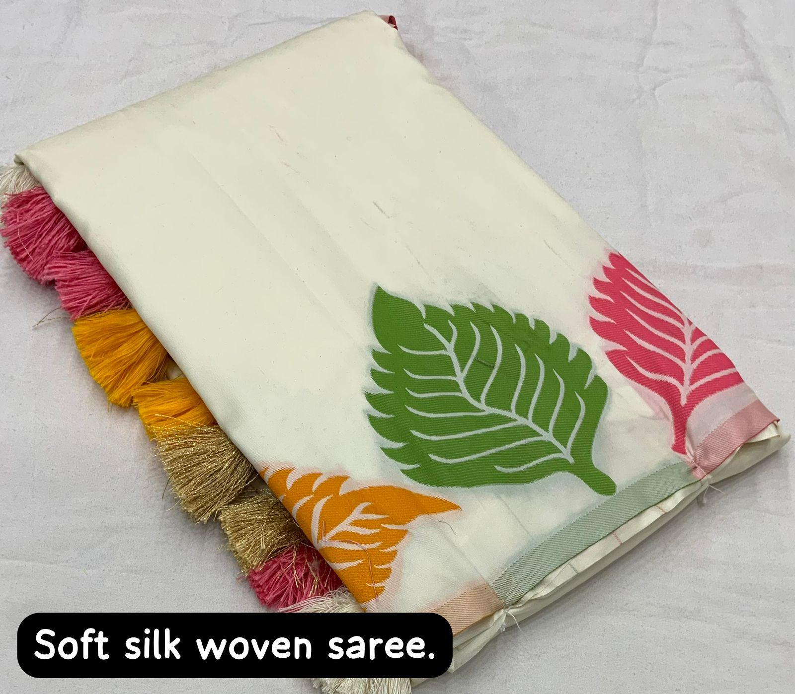 White Pure Silk Woven Design Saree with Unstitched Blouse - Hiral Fashion