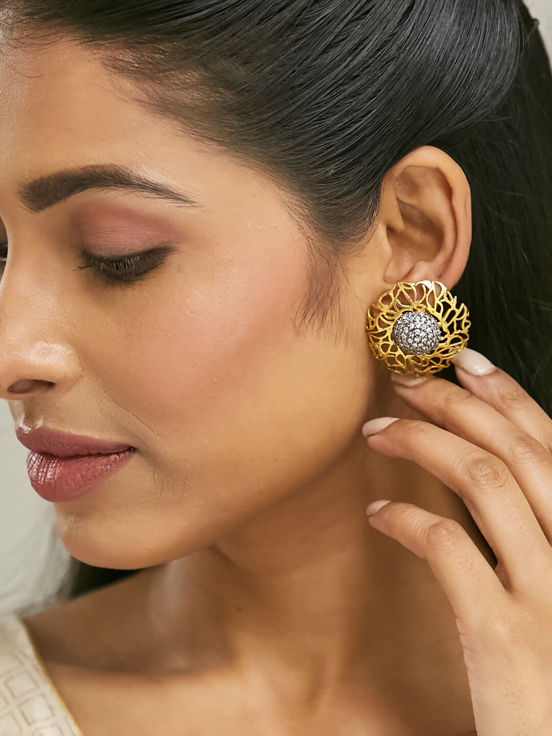 Nuyug 22k Gold Plated Filigree Statement Studs