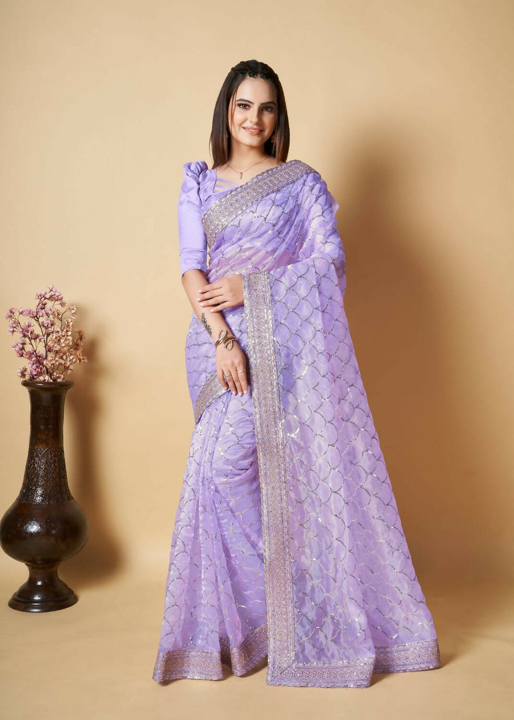 Vamsee Blue Organza Saree