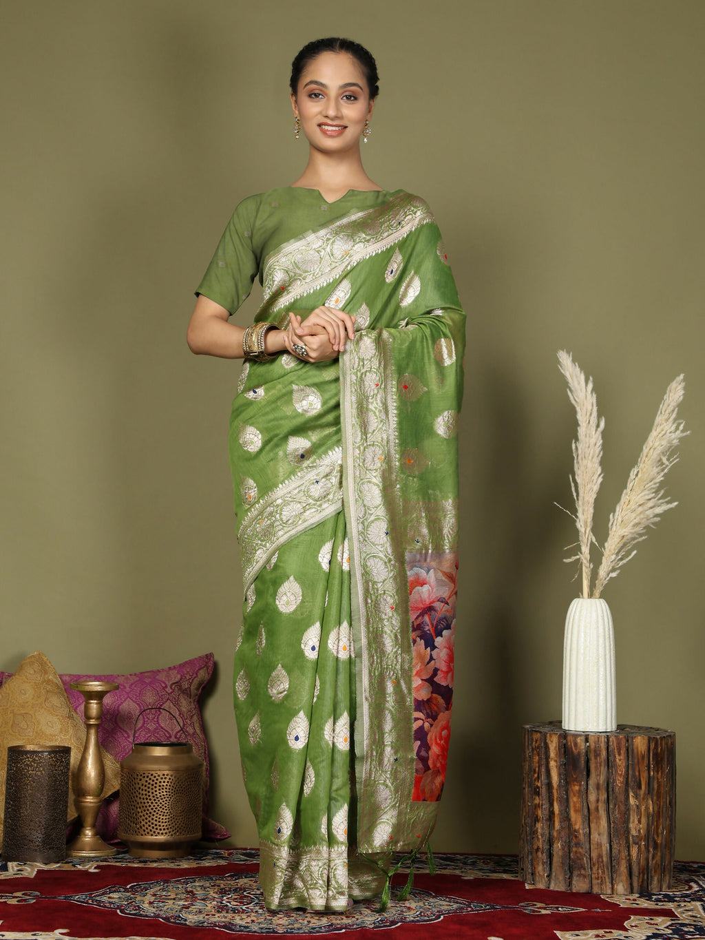 Shree Shyam Fashion Linen Cotton Green Saree