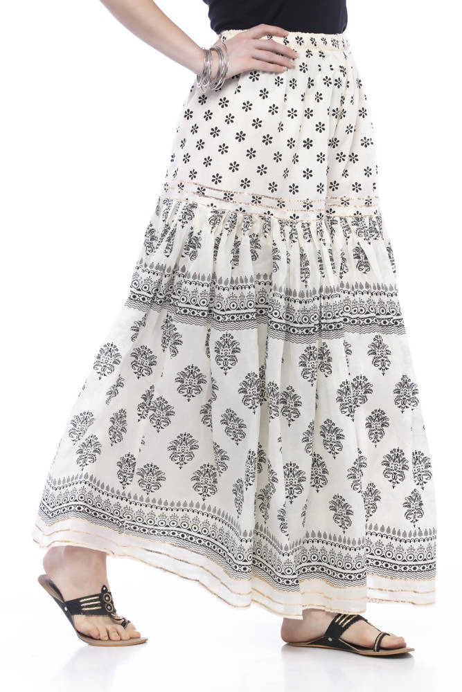 Mominos Fashion Cotton Block Print With Lace Work Off White Palazzo