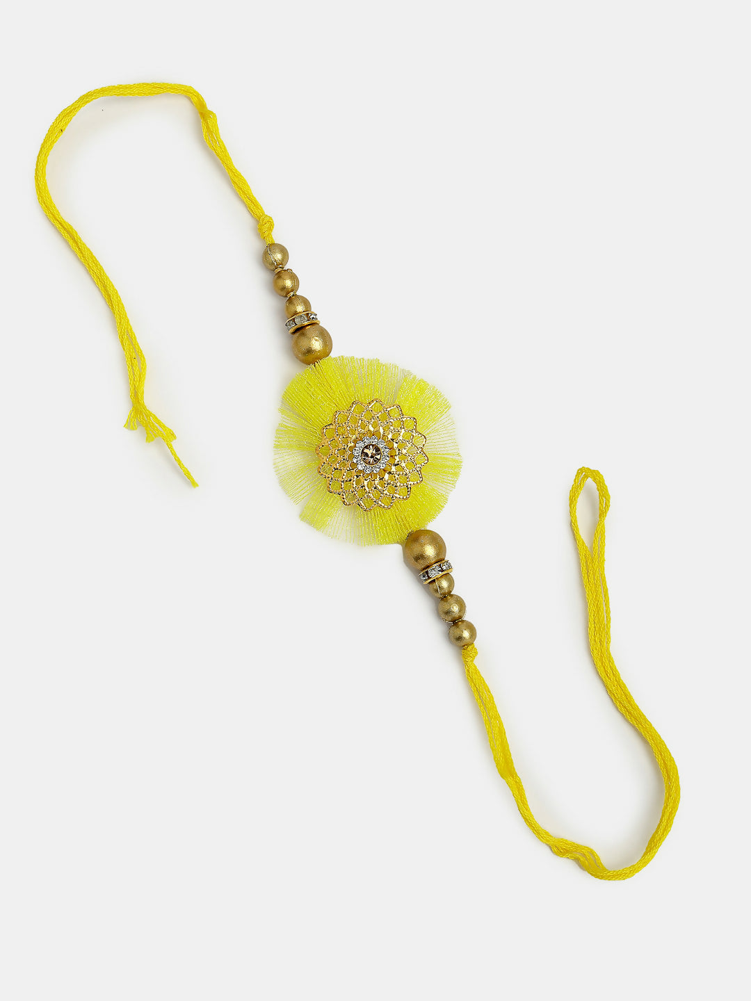 NVR Women & Men Set of 2 Yellow Peacock Design Bhaiya Bhabhi Rakhi With Roli Chawal & Chocolate
