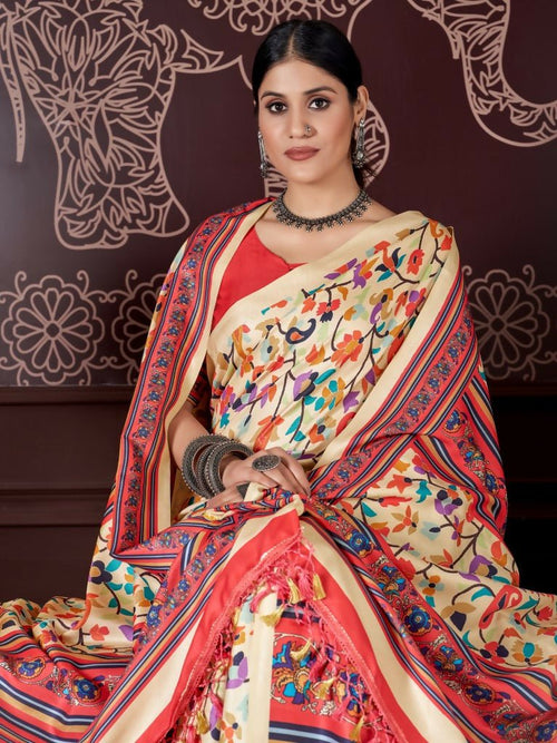 Aayaa Designer Winter Collection Printed Saree With Shawl - Multi Color