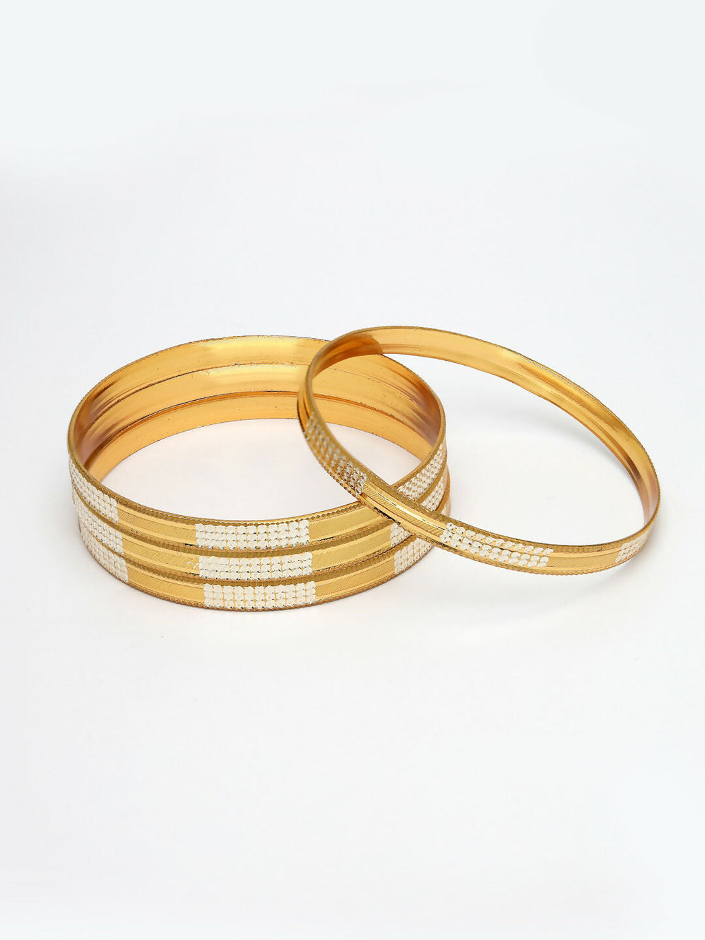 NVR Women's Set of 4 Gold-Polished CZ-Studded Traditional Bangles