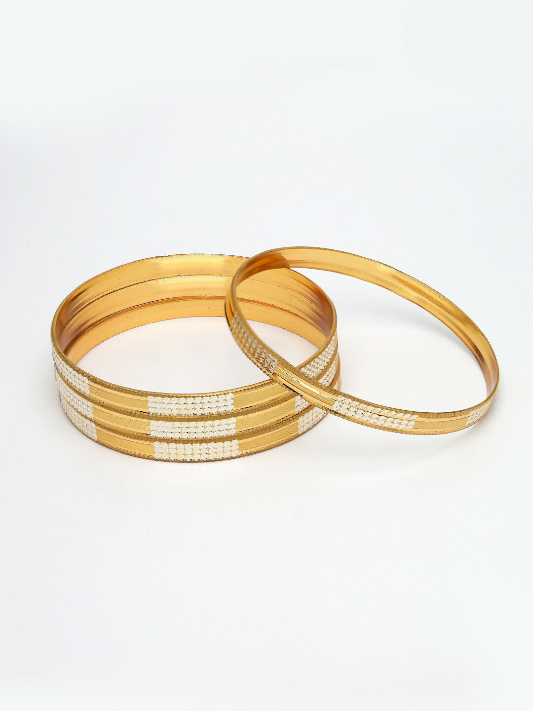 NVR Women's Set of 4 Gold-Polished CZ-Studded Traditional Bangles