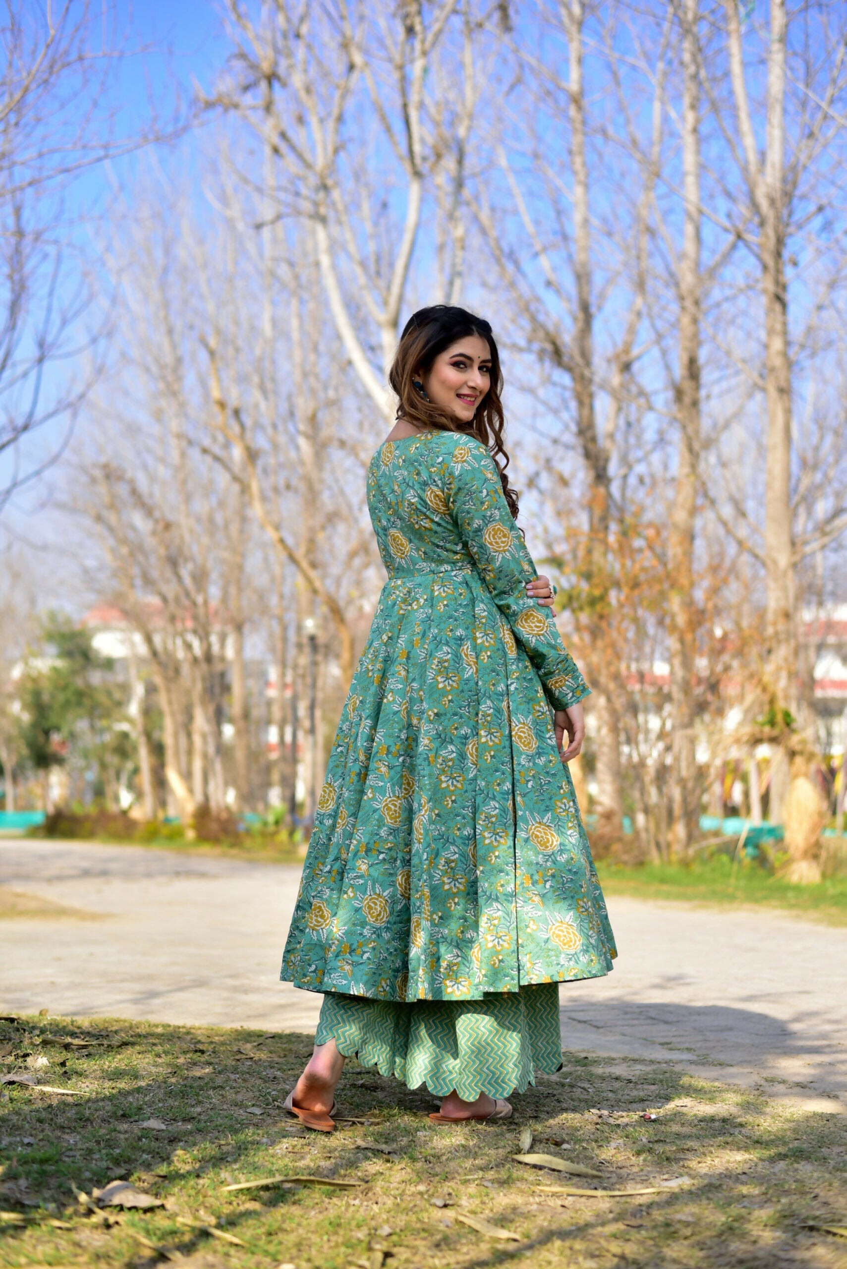 Jyoti Fashion Women's Sea Green Cotton Silk Heavy Digital Printed Kurta Plazo Set