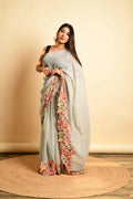 Vamsee Grey Georgette Designer Saree