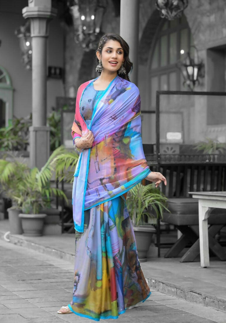 stylish Casual Multi Imported georgette Ready to Wear Fancy Saree - Ashwini