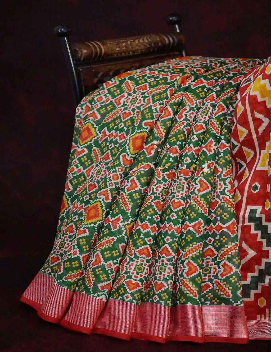 Green Colored Patan Patola Semi Chanderi Saree By Gayathri Reddy Designer Studio