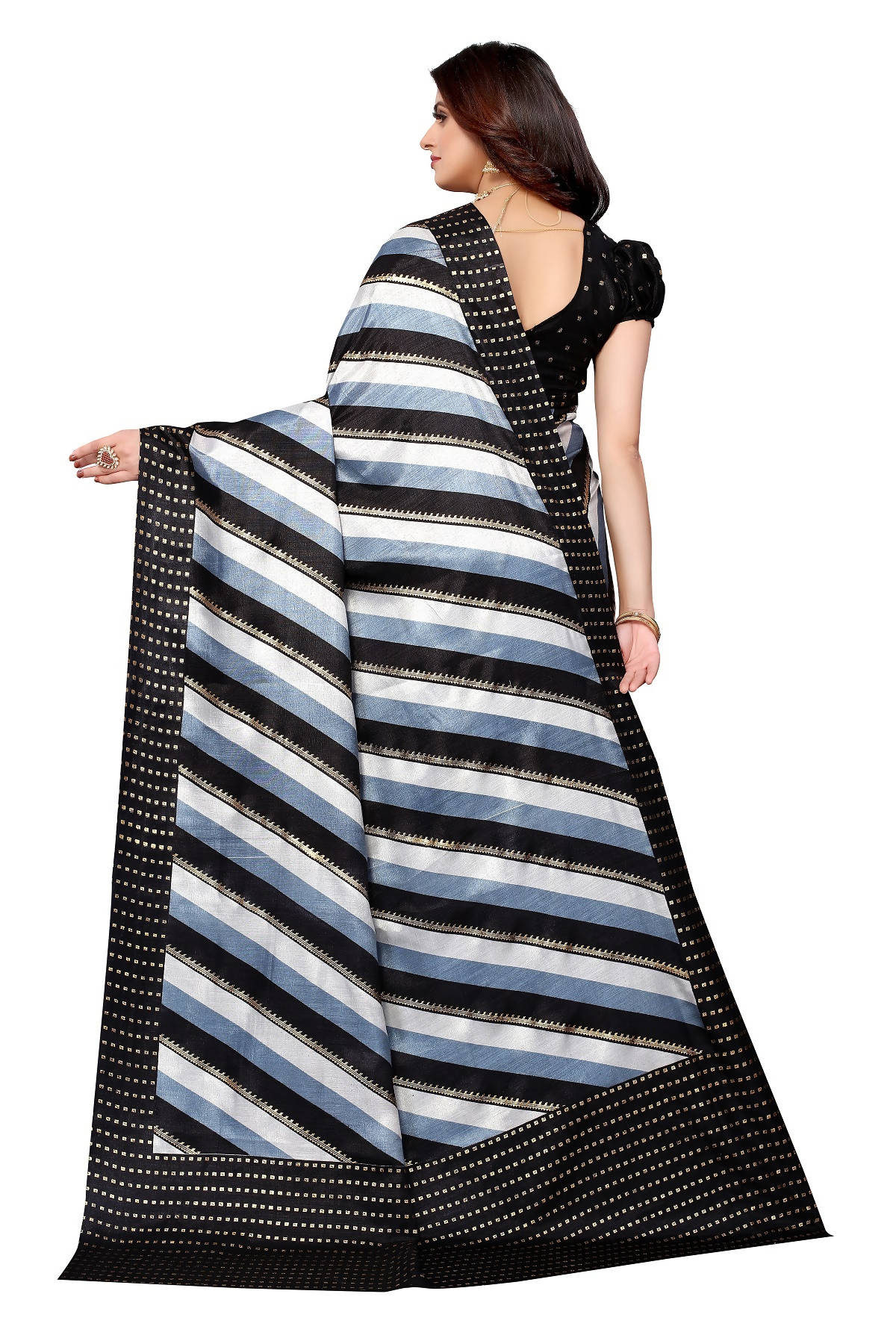 Vamika Ethnic Fire Black Foil Print Art Silk Saree