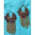 MS Fashion India Hanging Chains Gold-Polished Chandbali Multi Color Pearls Party Wear Earrings