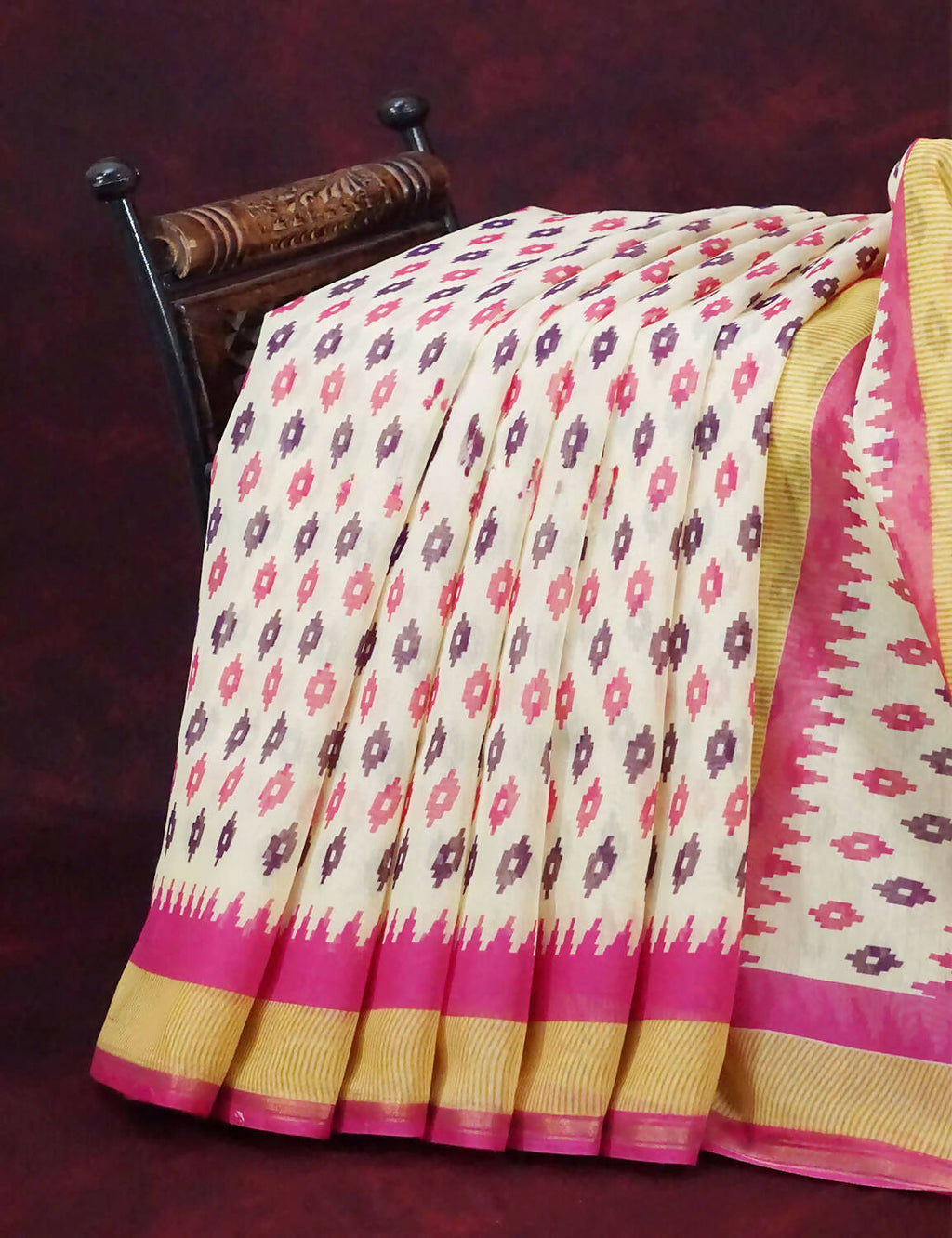 Combo of Off White and Pink Patan Patola Semi Chanderi Saree By Gayathri Reddy Designer Studio