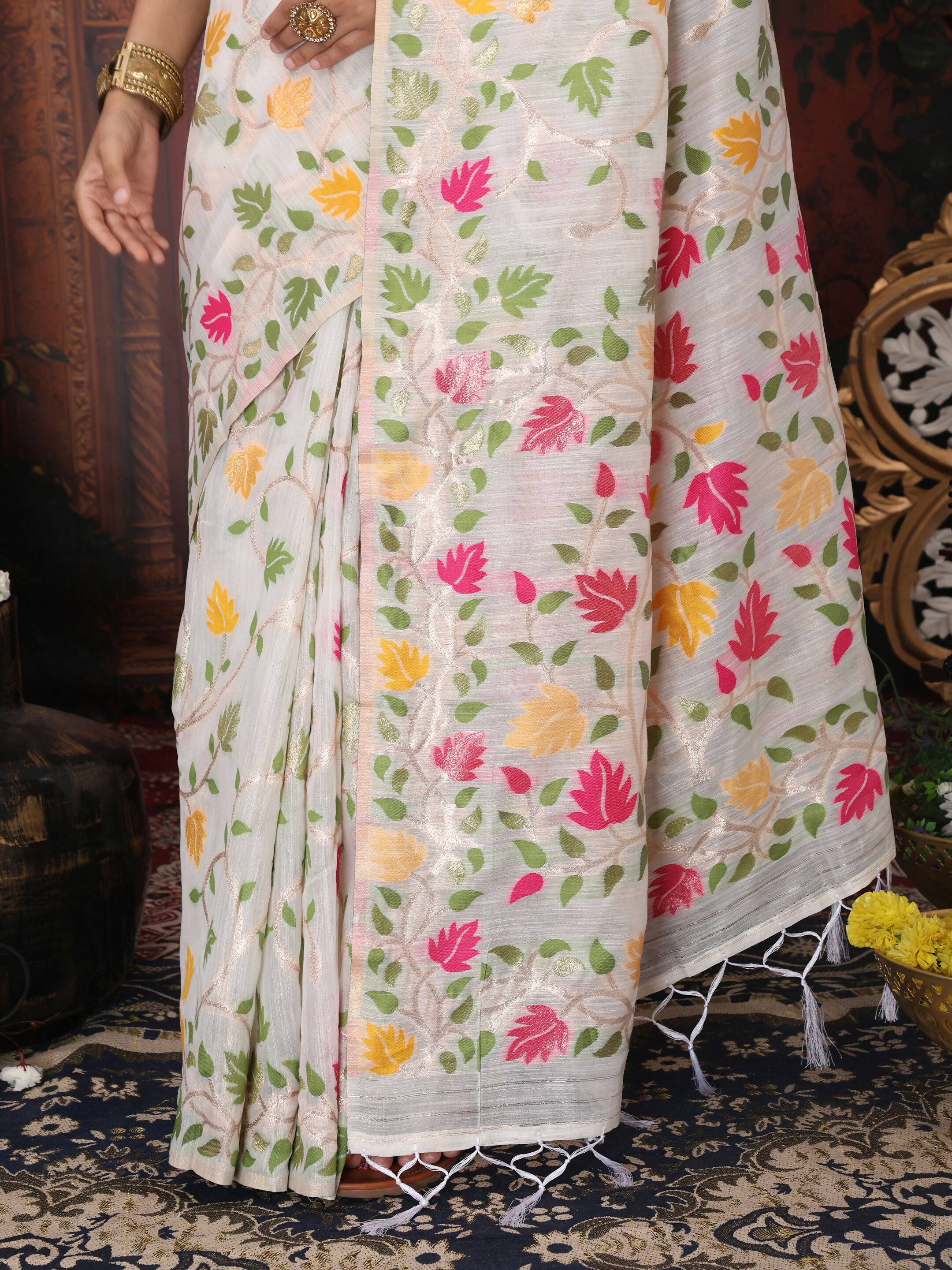 Shree Shyam Fashion Linen Cotton Yellow Saree