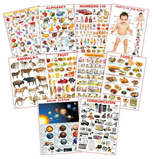Dreamland Educational Charts - Combo 3 (10 Charts) : Children Early Learning Laminated Chart
