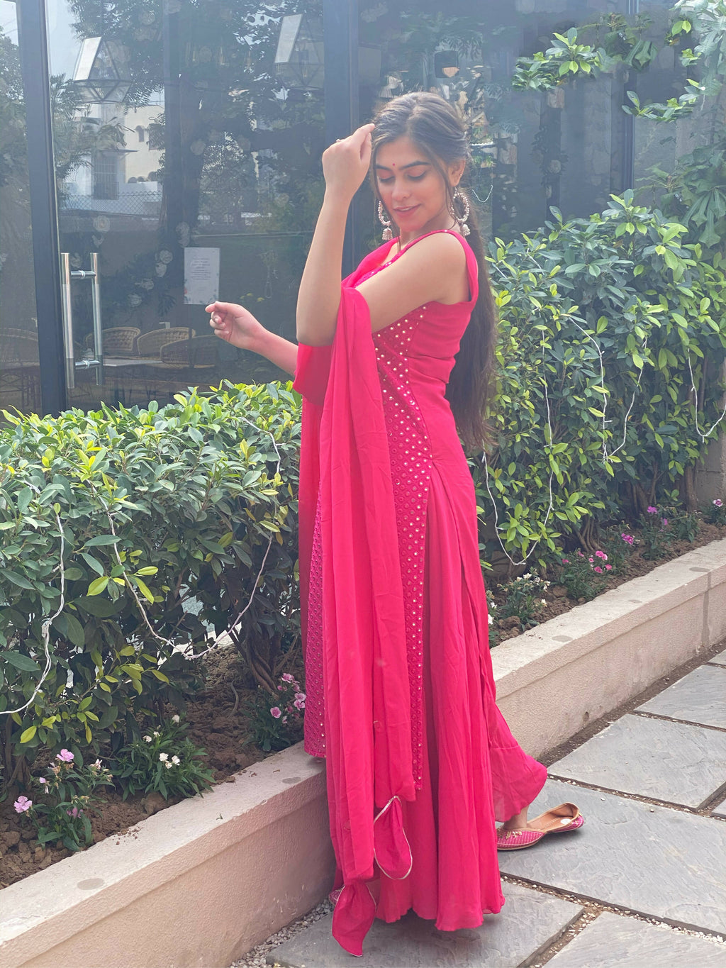 Partywear Designer Pink Georgette Palazzo Suit - Anbazaar