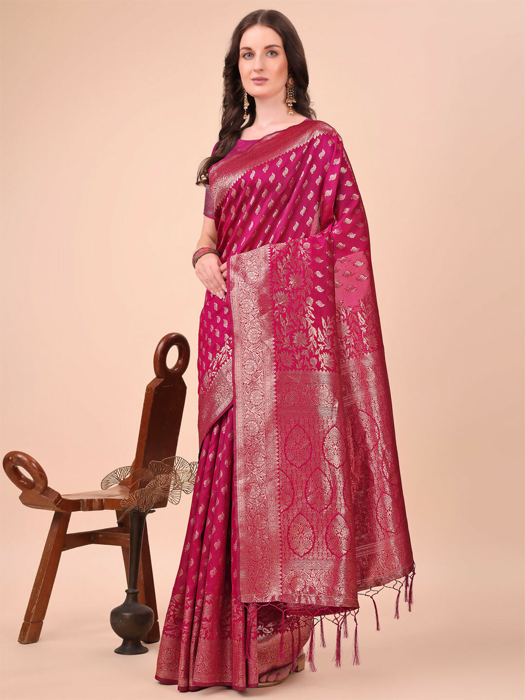 Shree Shyam Fashion Lichi Silk Magenta Saree