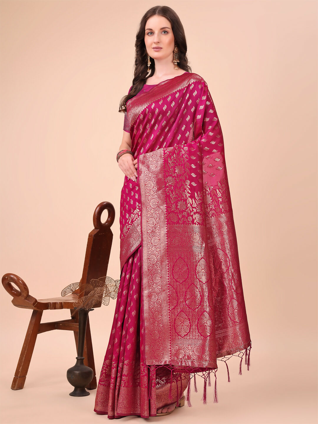 Shree Shyam Fashion Lichi Silk Magenta Saree