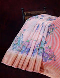 Combination Shades Of Peach Pink With Floral Design Semi Chanderi Saree By Gayathri Reddy Designer Studio