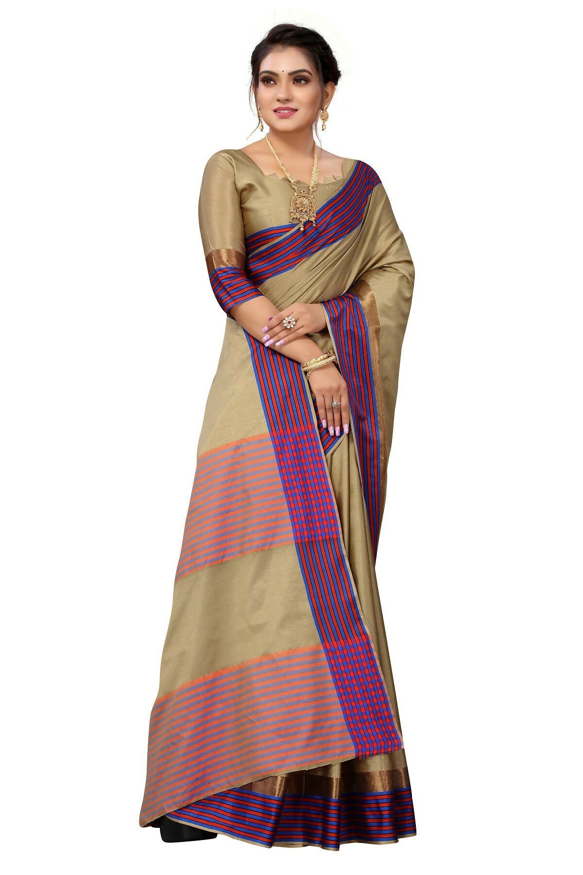 Vamika Ethnic Fire Brown Cotton Silk Saree