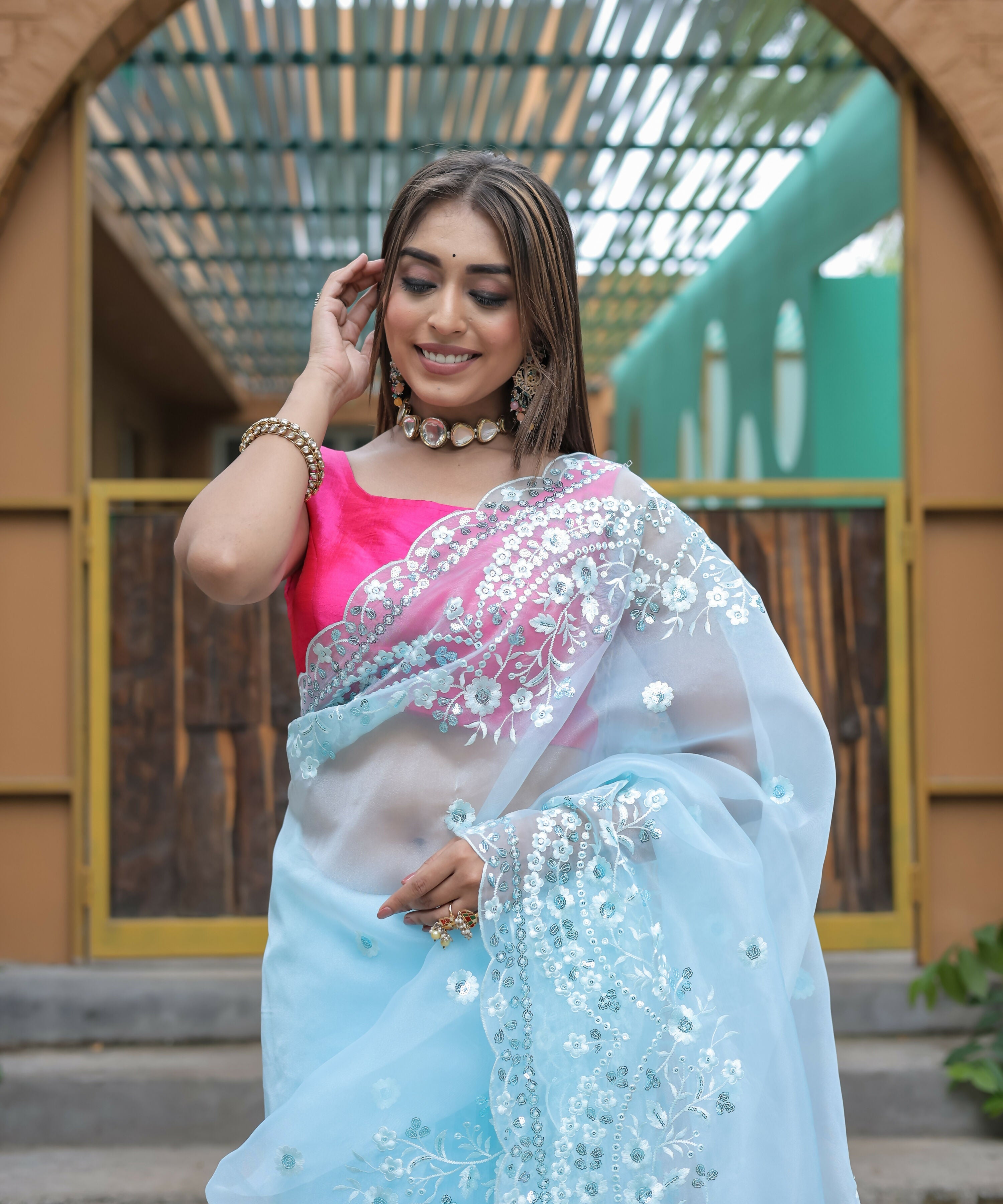 Vamsee Kiki Sky Organza Saree