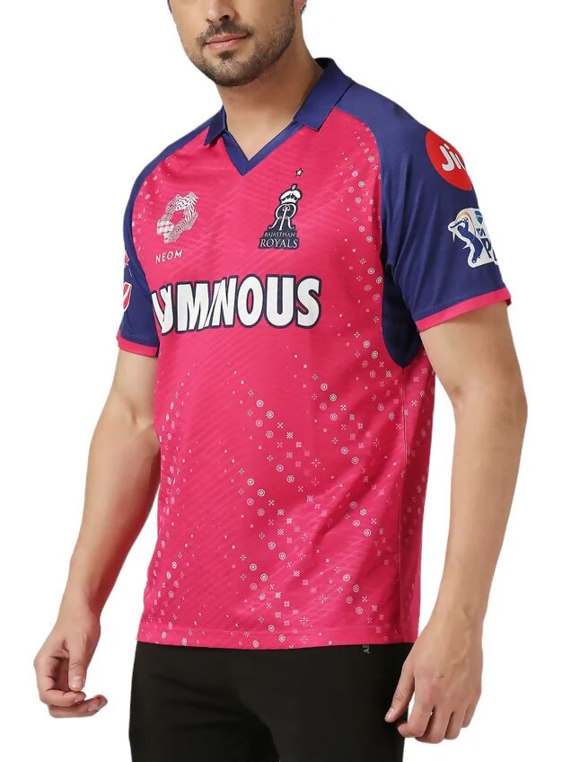 Rajasthan Royals Men Pink Typography Printed Half Sleeves Jersey IPL, T20