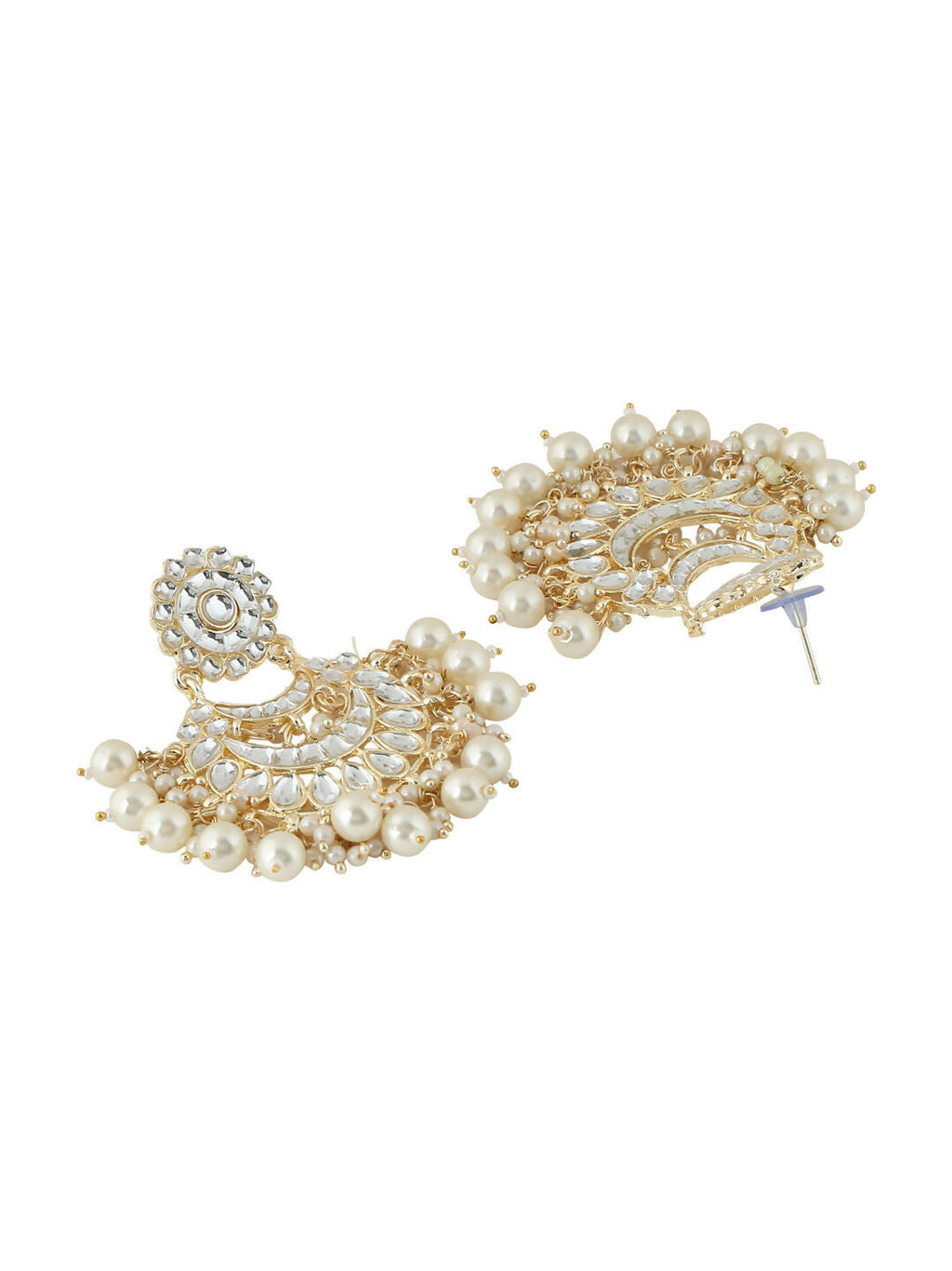 NVR Women Gold-Polished Studded Kundan Chandbali Earrings
